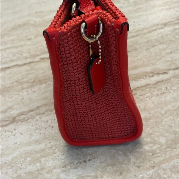 Coach Dempsey Straw Miami Tote 22 Crossbody in Red - Picture 4 of 11